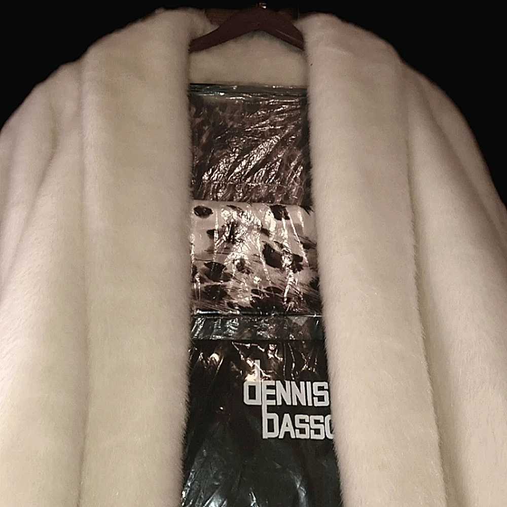 BNWT Rare DENNIS BASSO White Fur Leopard Silky Lining Pea Coat Belt - Picture 2 of 5